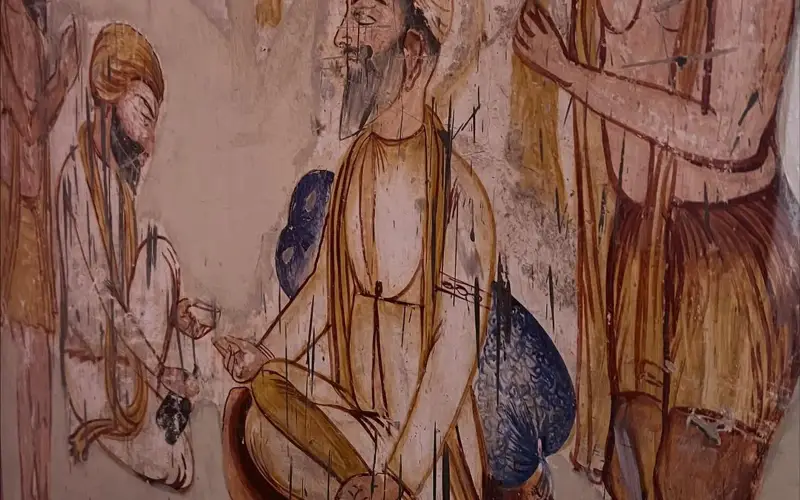 Mural depicting Baba Thaman Singh, from Dera Baba Thaman Singh, Bachhoana, Mansa district,